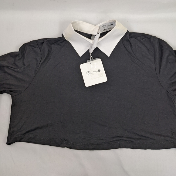NWT, DE PHILO CROP TOP BLOUSE WITH WHITE COLLAR SIZE SMALL. - Picture 2 of 8